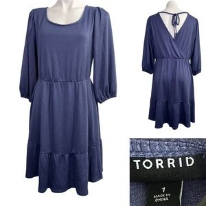 Torrid dress plus size‎ 1x blue At The Knee Slub Rib Knit Flounce office fall